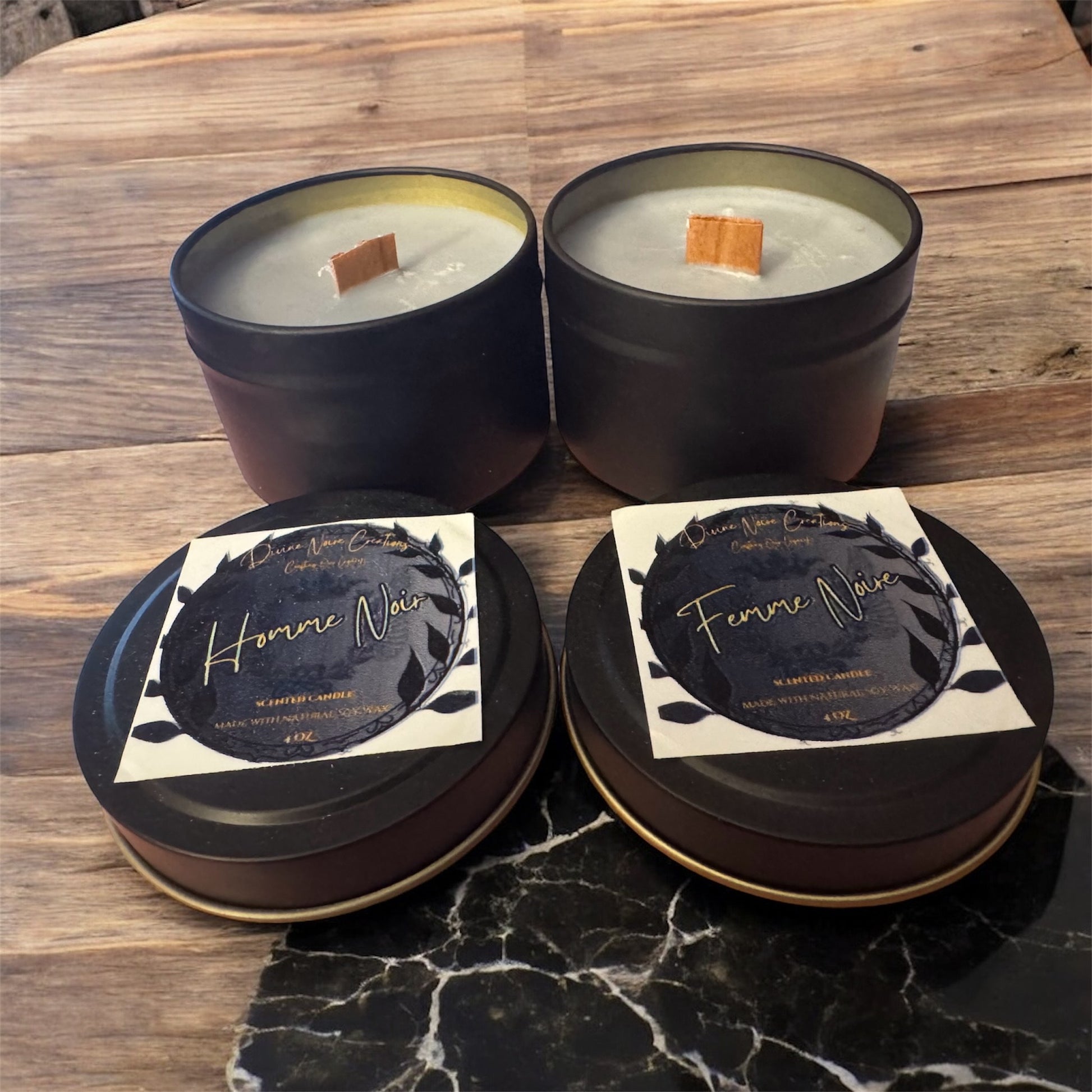 Homme Noir & Femme Noire Twin Flame Candles (2) 4 OZ
